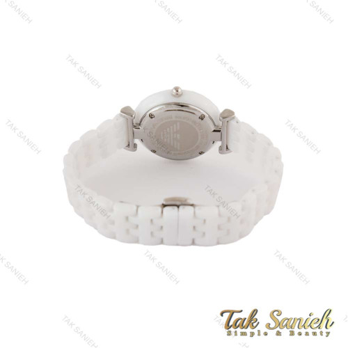 ساعت امپریو آرمانی زنانه سرامیکی سفید ایندکس نگین نقره ای Armani-5148-L