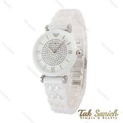ساعت امپریو آرمانی زنانه سرامیکی سفید صفحه نگین Armani-5150-L