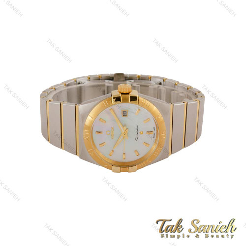 ساعت امگا کانسلیشن مردانه دورنگ طلایی صفحه سفید صدفی ایندکس خط Omega-5157-G