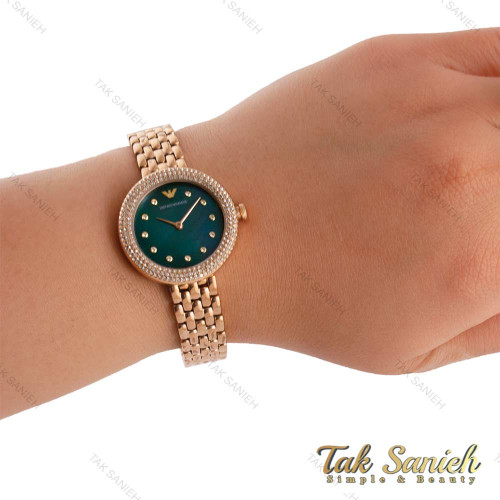 ساعت امپریو آرمانی زنانه دورنگین رزگلد صفحه سبز Armani-5179-L ساعت امپریو آرمانی زنانه دورنگین رزگلد صفحه سبز Armani-5179-L