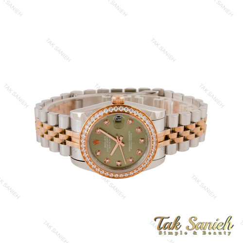 ساعت رولکس زنانه دورنگ رزگلد دورنگین صفحه سبز Rolex-5221-L ساعت رولکس زنانه دورنگ رزگلد دورنگین صفحه سبز Rolex-5221-L