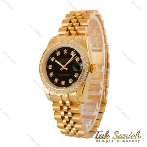 ساعت رولکس زنانه طلایی صفحه مشکی دورنگین Rolex-5222-L