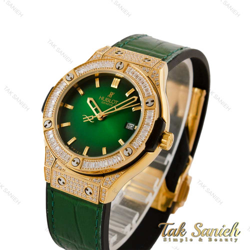 ساعت هابلوت زنانه طلایی سبز فول نگین Hublot-5228-L ساعت هابلوت زنانه طلایی سبز فول نگین Hublot-5228-L