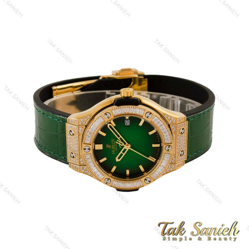 ساعت هابلوت زنانه طلایی سبز فول نگین Hublot-5228-L ساعت هابلوت زنانه طلایی سبز فول نگین Hublot-5228-L