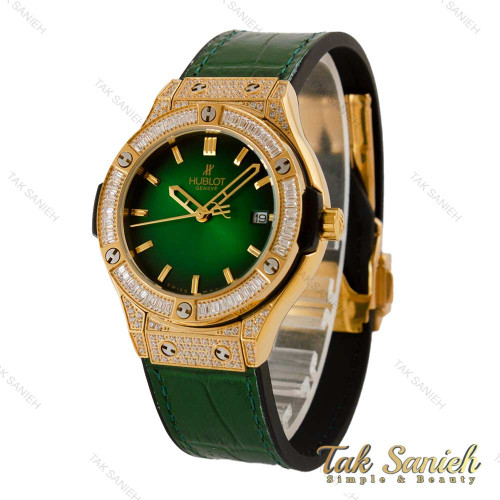 ساعت هابلوت زنانه طلایی سبز فول نگین Hublot-5228-L ساعت هابلوت زنانه طلایی سبز فول نگین Hublot-5228-L