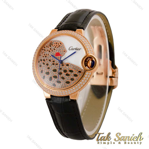 ساعت کارتیه بالن بلو زنانه فول نگین رزگلد بند چرم مشکی Cartier-5265-L ساعت کارتیه بالن بلو زنانه فول نگین رزگلد بند چرم مشکی Cartier-5265-L