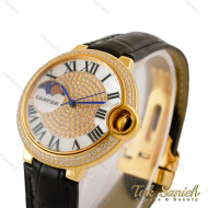 ساعت کارتیه بالن بلو زنانه فول نگین طلایی بند چرم مشکی Cartier-5266-L ساعت کارتیه بالن بلو زنانه فول نگین طلایی بند چرم مشکی Cartier-5266-L
