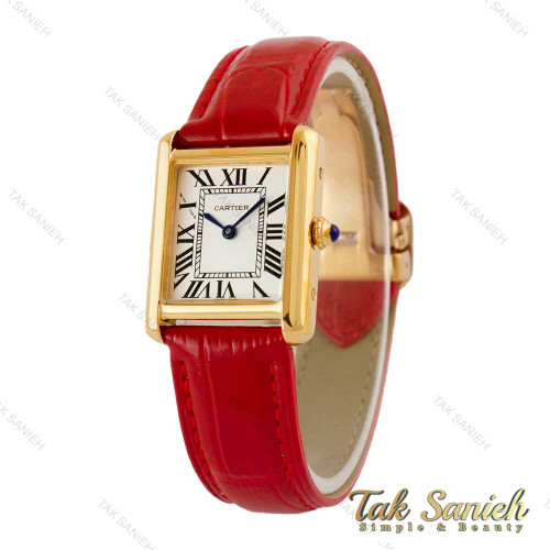 ساعت کارتیه تانک زنانه طلایی بند چرم قرمز Cartier-5274-L ساعت کارتیه تانک زنانه طلایی بند چرم قرمز Cartier-5274-L