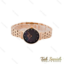 ساعت زنانه DW بند فلزی رزگلد صفحه مشکی صدفی DW-5411-L