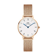 ساعت DW زنانه حصیری رزگلد صفحه سفید ایندکس یونانی DW-5505-L