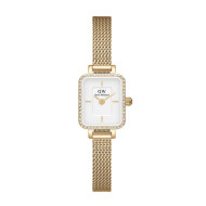 ساعت DW زنانه مستطیلی ظریف حصیری طلایی صفحه سفید دورنگین DW-5511-L