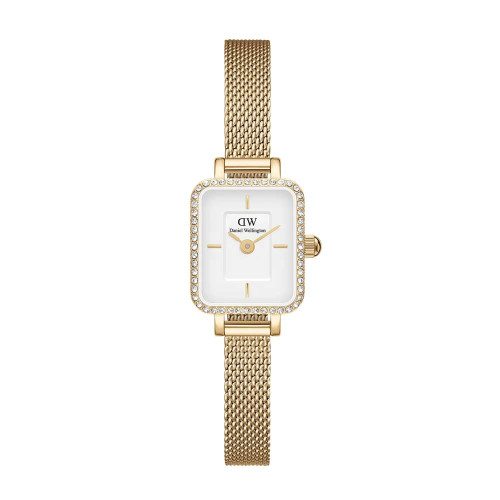 ساعت DW زنانه مستطیلی ظریف حصیری طلایی صفحه سفید دورنگین DW-5511-L