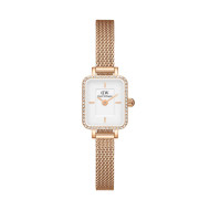 ساعت DW زنانه مستطیلی ظریف حصیری رزگلد صفحه سفید دورنگین DW-5512-L