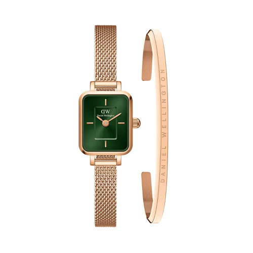 ست ساعت و دستبند DW زنانه مستطیلی ظریف رزگلد صفحه سبز DW-5515-S-L ست ساعت و دستبند DW زنانه مستطیلی ظریف رزگلد صفحه سبز DW-5515-S-L