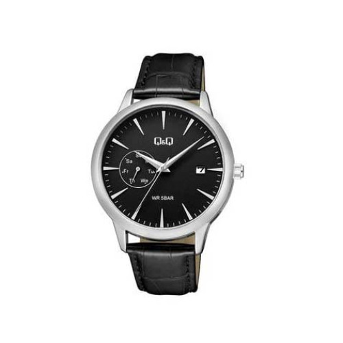 ساعت کیو اند کیو بند چرمی مردانه سیلور مشکی QQ-5531-G