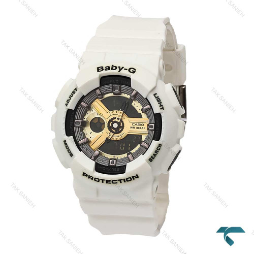ساعت بیبی جی BA110 زنانه سفید صفحه طلایی Baby G-5837-G
