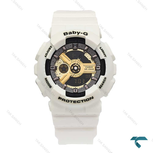 ساعت بیبی جی BA110 زنانه سفید صفحه طلایی Baby G-5837-G