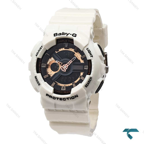 ساعت بیبی جی BA110 زنانه سفید صفحه رزگلد Baby G-5838-G