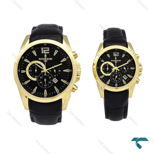 ساعت رومانسون ست طلایی مشکی بند چرم Romanson-5943-S ساعت رومانسون ست طلایی مشکی بند چرم Romanson-5943-S