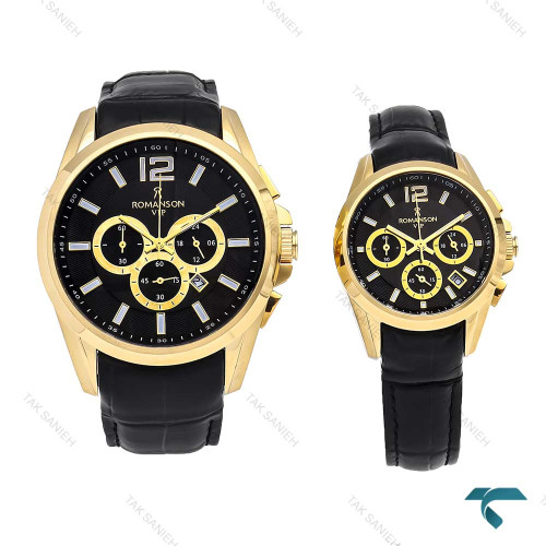 ساعت ست عروس و داماد رومانسون بند چرم طلایی مشکی Romanson-5986-S ساعت ست عروس و داماد رومانسون بند چرم طلایی مشکی Romanson-5986-S