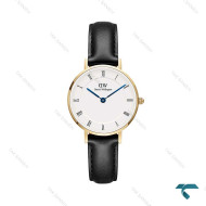 ساعت دنیل ولینگتون مینی زنانه طلایی گرد بند چرم ایندکس یونانی DW-5995-24-L