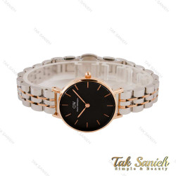 ساعت DW مینی گرد زنانه دو رنگ رزگلد صفحه مشکی DW-6000-24-L