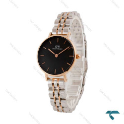 ساعت DW مینی گرد زنانه دو رنگ رزگلد صفحه مشکی DW-6000-24-L