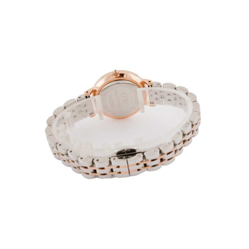 ساعت دنیل ولینگتون مینی زنانه گرد دورنگ رزگلد ایندکس نگین DW-6016-24-L