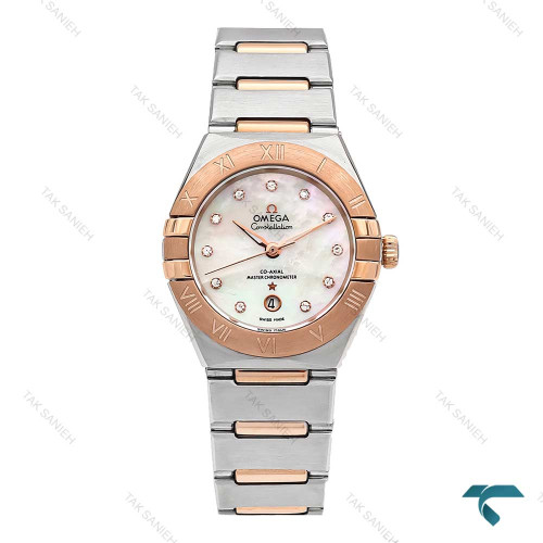 ساعت امگا زنانه جدید دو رنگ رزگلد صفحه سفید ایندکس نگین Omega-5856-L ساعت امگا زنانه جدید دو رنگ رزگلد صفحه سفید ایندکس نگین Omega-5856-L
