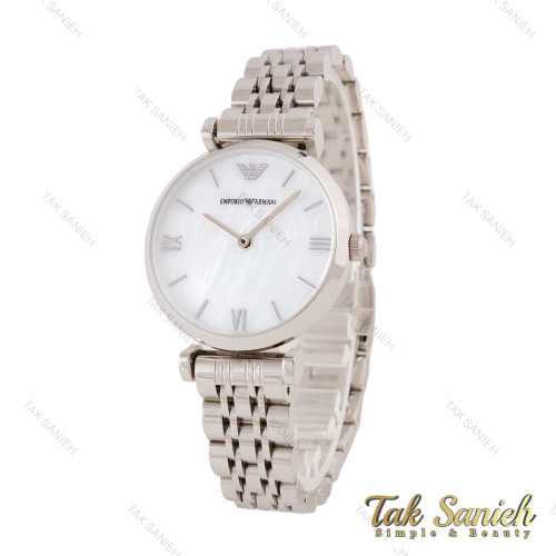 ساعت امپریو آرمانی زنانه سیلور صفحه سفید صدفی Armani-5589-L ساعت امپریو آرمانی زنانه سیلور صفحه سفید صدفی Armani-5589-L