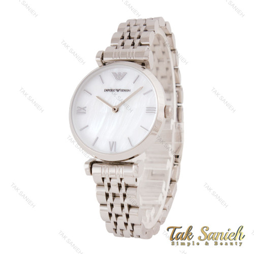 ساعت امپریو آرمانی زنانه سیلور صفحه سفید صدفی Armani-5589-L ساعت امپریو آرمانی زنانه سیلور صفحه سفید صدفی Armani-5589-L