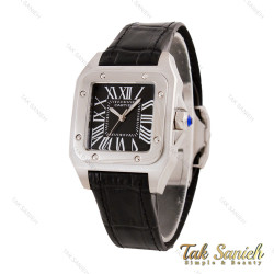 ساعت کارتیر سانتوس 100 زنانه سیلور مشکی بند چرم Cartier-5594-L