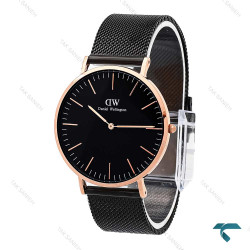 ساعت دنیل ولینگتون مردانه بند حصیری مشکی رزگلد DW-6098-G