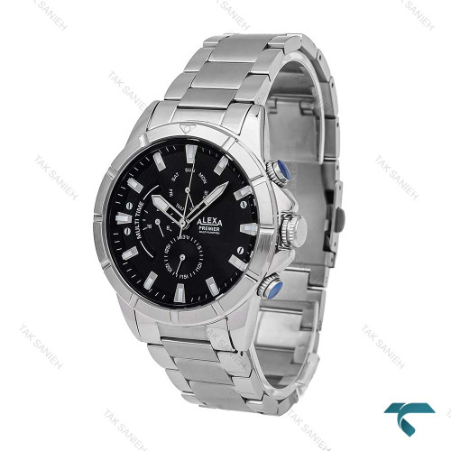 ساعت مچی الکسا پریمیر A0104 مردانه سیلور صفحه مشکی Alexa-6156-G