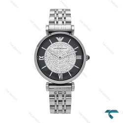 ساعت امپریوآرمانی زنانه استیل صفحه مشکی نگین Armani-6166-L