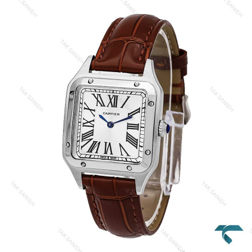 ساعت کارتیر سانتوس دومونت زنانه سیلور بندچرم قهوه ای متوسط Cartier-6171-G