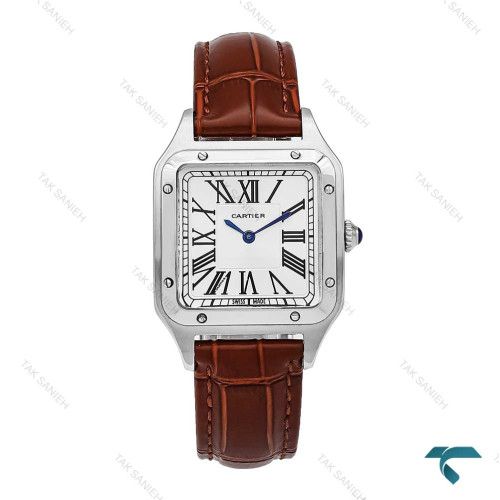ساعت کارتیر سانتوس دومونت زنانه سیلور بندچرم قهوه ای متوسط Cartier-6171-G ساعت کارتیر سانتوس دومونت زنانه سیلور بندچرم قهوه ای متوسط Cartier-6171-G