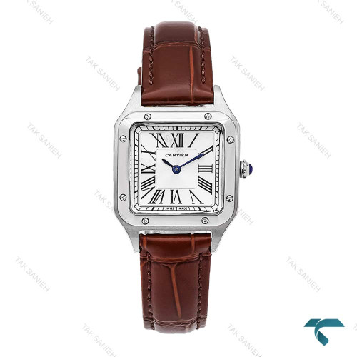 ساعت کارتیه سانتوس دومونت زنانه سیلور بند چرم قهوه ای اسمال Cartier-6172-L ساعت کارتیه سانتوس دومونت زنانه سیلور بند چرم قهوه ای اسمال Cartier-6172-L