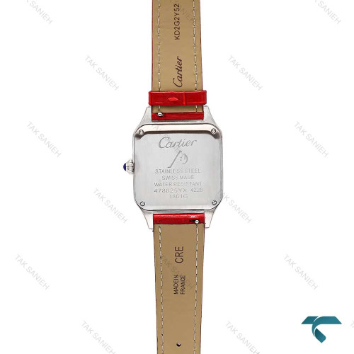 ساعت کارتیر سانتوس دومونت زنانه دورنگ رزگلد بندچرم قرمز مدیوم Cartier-6173-G