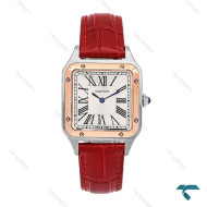 ساعت کارتیر سانتوس دومونت زنانه دورنگ رزگلد بندچرم قرمز مدیوم Cartier-6173-G