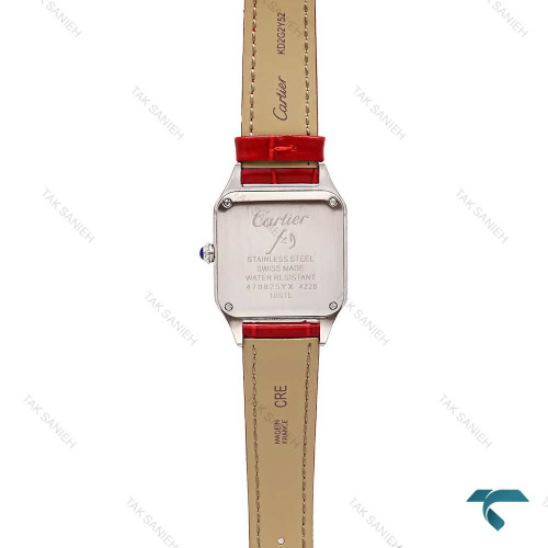 ساعت زنانه کارتیه دومونت دورنگ رزگلد بند چرم قرمز اسمال Cartier-6174-L