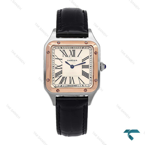 ساعت کارتیر دومونت زنانه دورنگ رزگلد بندچرم مشکی مدیوم Cartier-6175-G ساعت کارتیر دومونت زنانه دورنگ رزگلد بندچرم مشکی مدیوم Cartier-6175-G