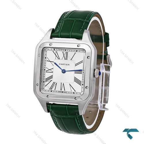 ساعت کارتیر سانتوس دومونت مردانه سیلور بند چرم سبز Cartier-6176-G