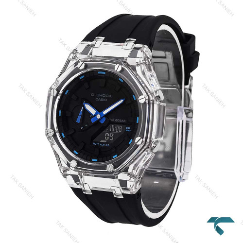 ساعت جیشاک GA2100 شیشه ای مشکی عقربه آبی Casio-6179-G