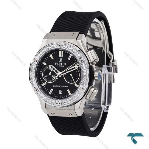 ساعت هابلوت زنانه سه موتوره کرنوگراف استیل مشکی دورنگین Hublot-6188-L