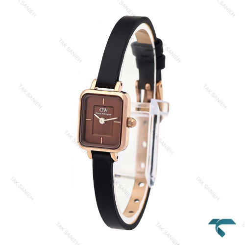 ساعت DW مینی مستطیلی زنانه رزگلد صفحه قهوه ای بند چرمی DW-6252-L
