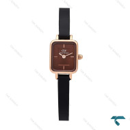 ساعت DW مینی مستطیلی زنانه رزگلد صفحه قهوه ای بند چرمی DW-6252-L