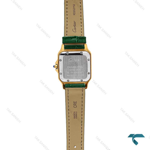 ساعت مچی کارتیر پنته طلایی بند چرم سبز فول نگین مدیوم Cartier-6275-L