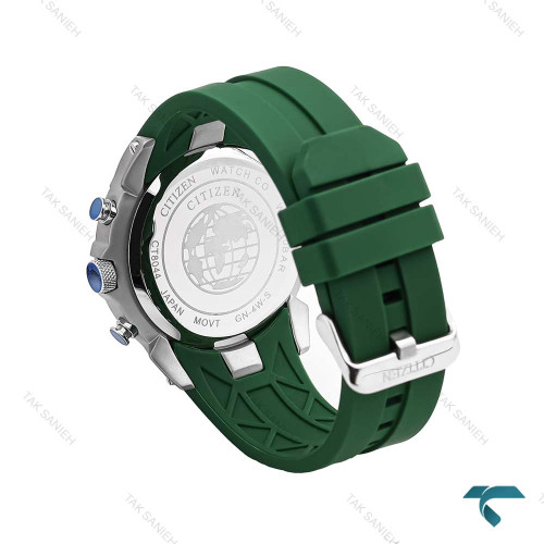 ساعت سیتیزن مردانه سه موتوره نقره ای بند رابر سبز Citizen-6278-G
