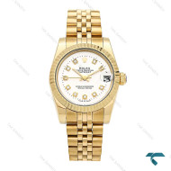 ساعت رولکس زنانه طلایی صفحه نقره ای متوسط Rolex-6302-L